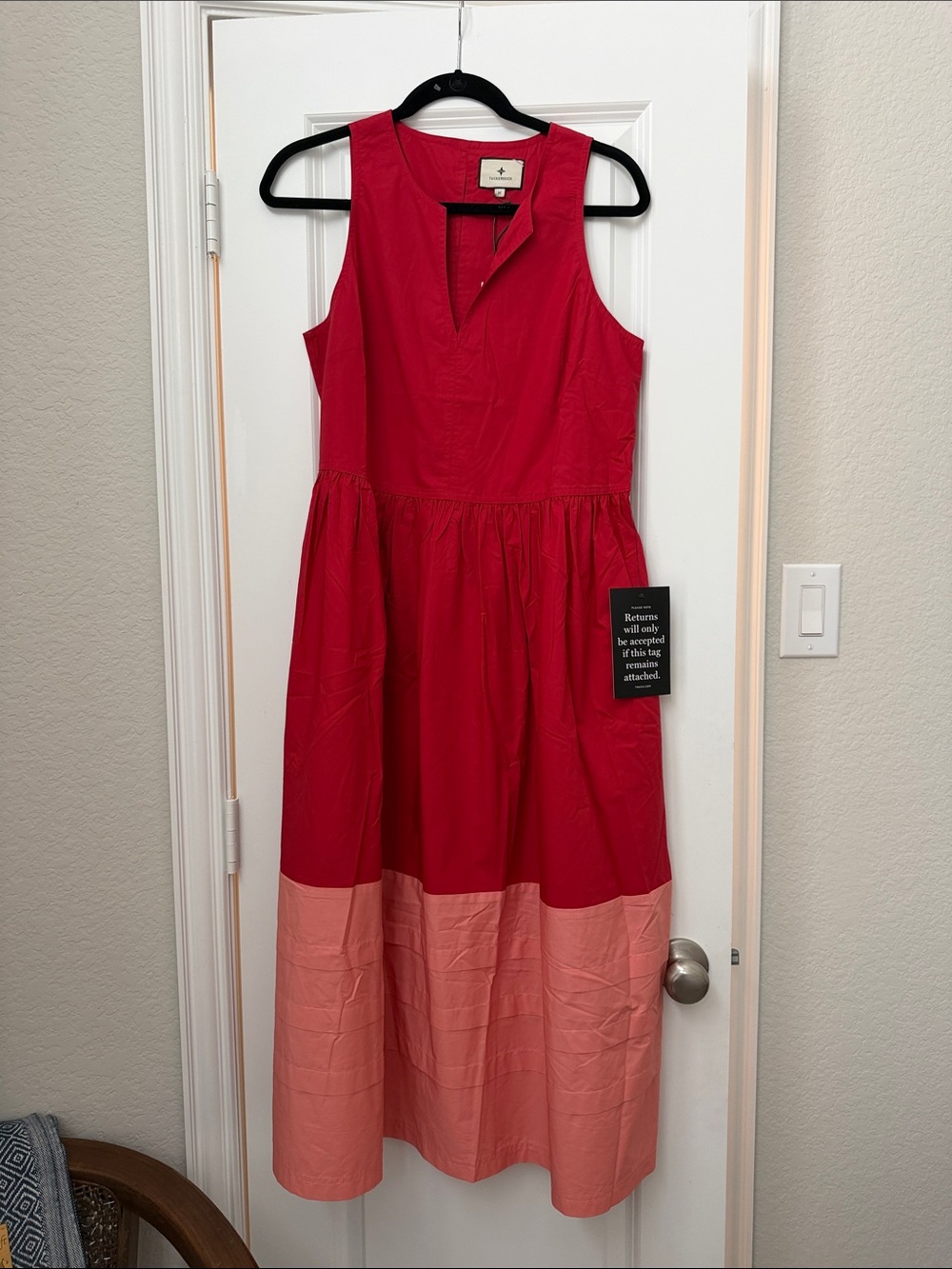 Tuckernuck Sleeveless Two-Tone Red & Peach Midi Dress